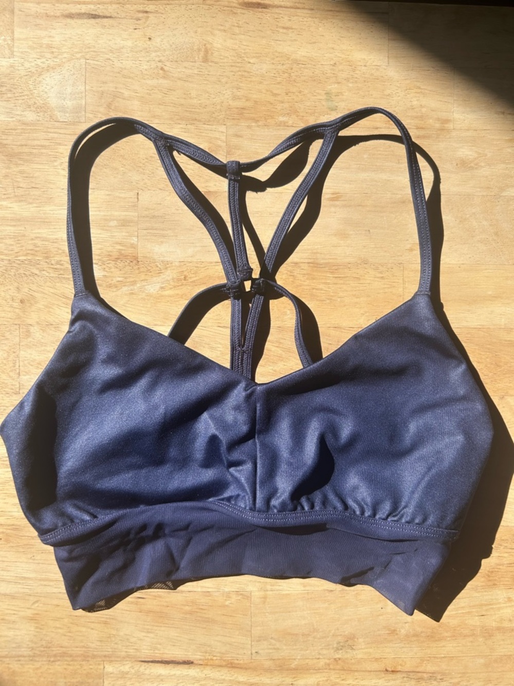 ALO Yoga Navy Lavish Strappy Back Sports Bra with Decorative Straps